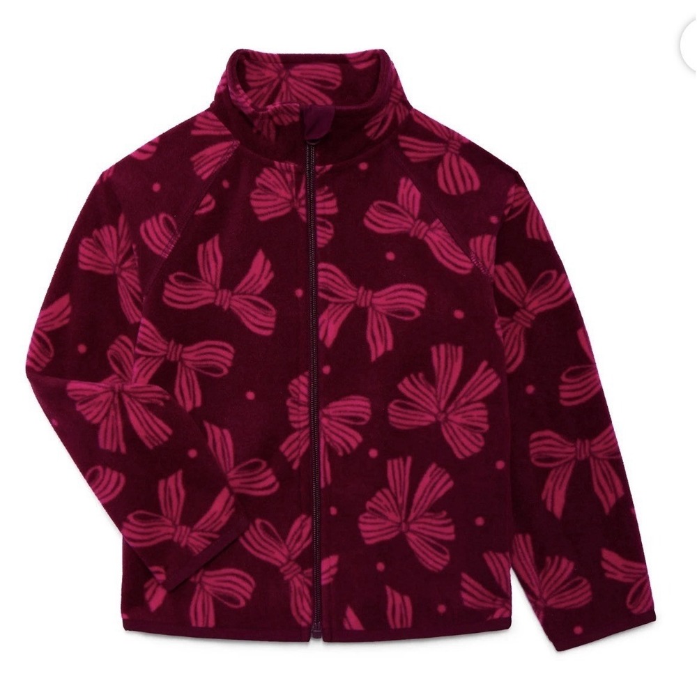 Wonder‎ Nation-Girls-Microfleece-Full Zip Jacket-Size M 7-8-Burgundy Bow -NWT